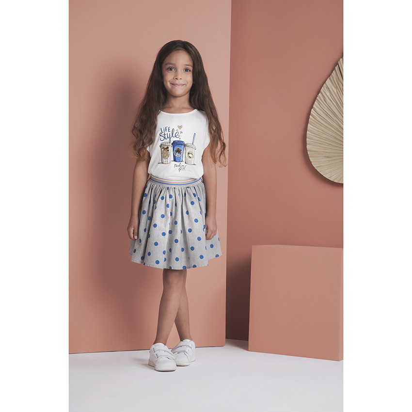 Φούστα με πουα και μέση με λάστιχο φαντεζί 