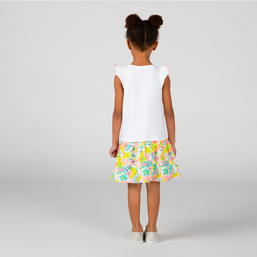 Robe bi-matière manches courtes en jersey pour fille 