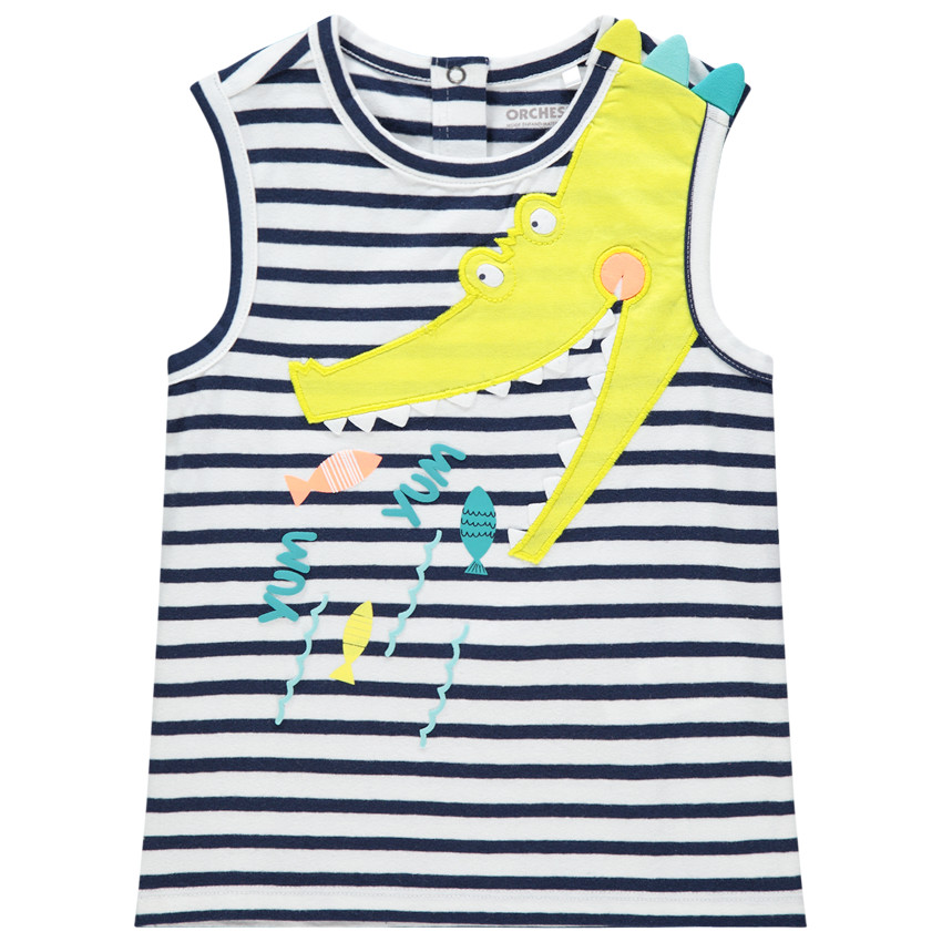 Αμάνικο μπλουζάκι ριγέ με σχέδιο κροκόδειλος 