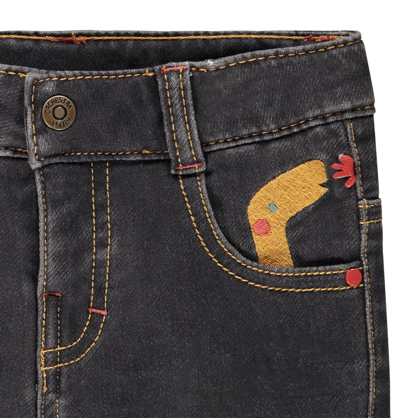 Jean denim uni avec broderie dinosaure pour bébé garçon Main Jean denim uni avec broderie dinosaure pour bébé garçon