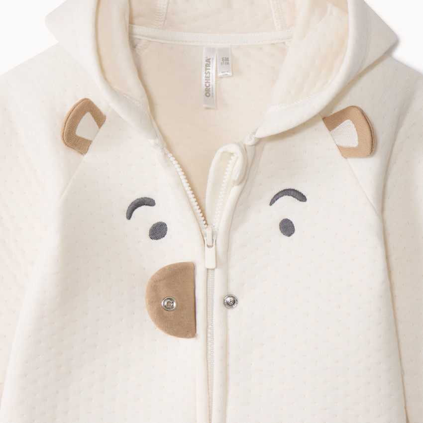 Combi μακρύ με κουκούλα και κέντημα αρκουδάκι για μωρό 