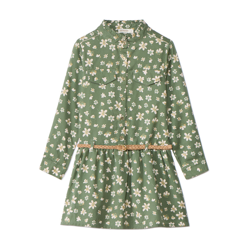 Φόρεμα μακρυμάνικο πάνινο σε στυλ πουκάμισου για κορίτσι 