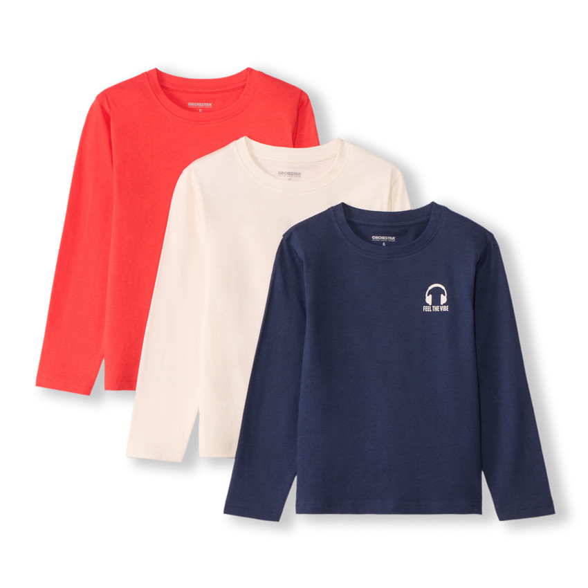 Σετ από 3 μακρυμάνικα t-shirts print casque για αγόρι 