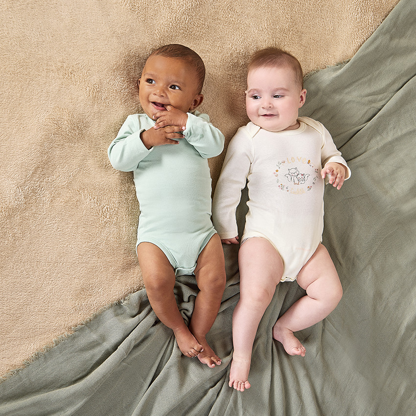 Σετ 3 μονόχρωμα bodies με μακριά μανίκια από jersey για μωρό 