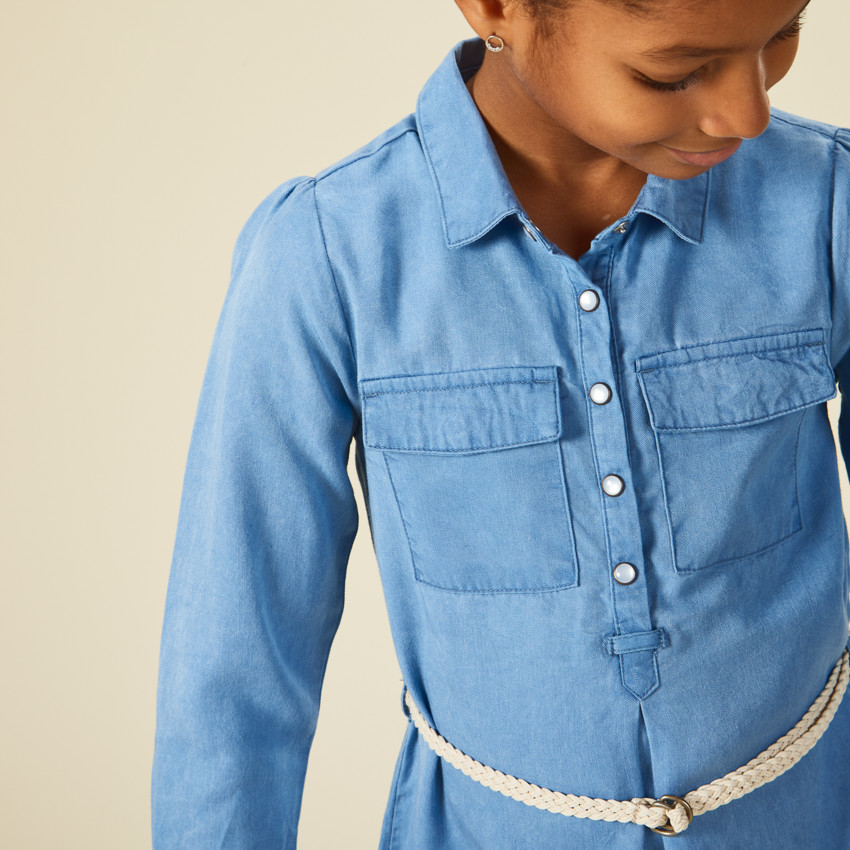 Φόρεμα πουκάμισο με πλεκτή ζώνη για κορίτσι 