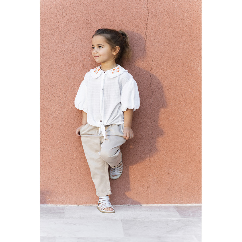 Chemise manches courtes avec col brodé pour fille 