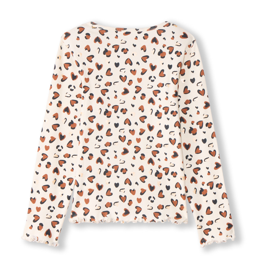 T-shirt manches longues côtelé imprimé cœurs tachetés pour fille 