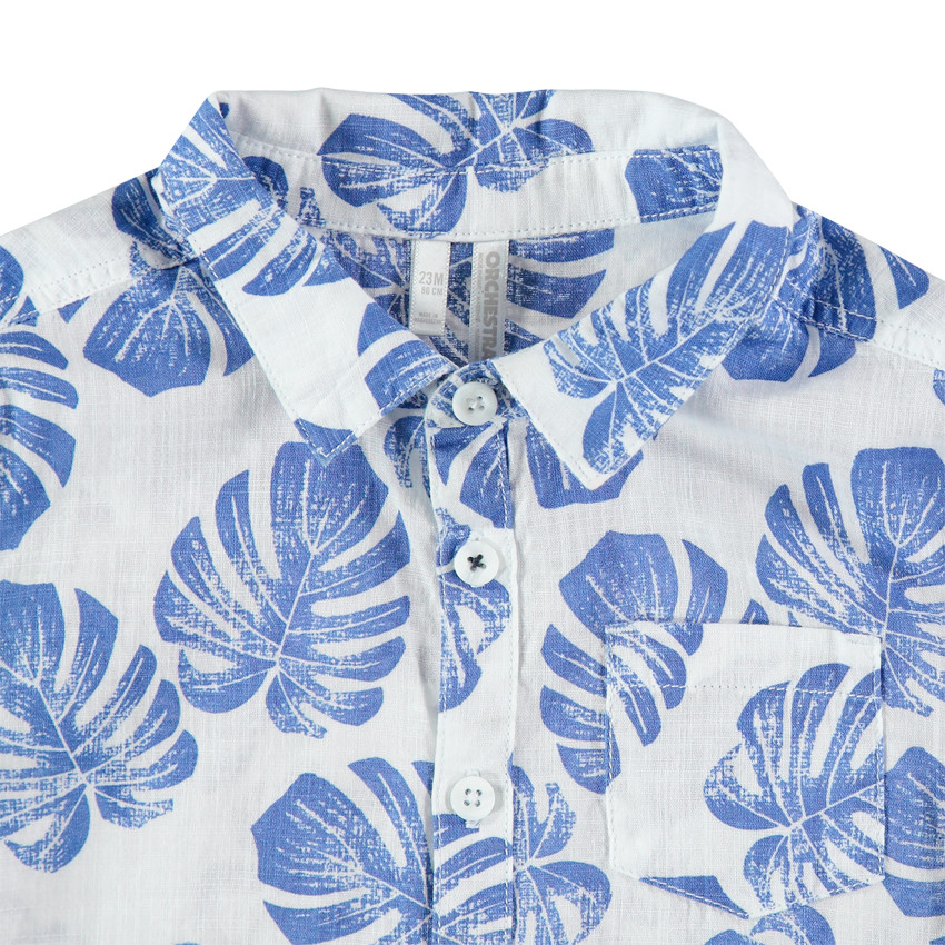Κοντομάνικο πουκάμισο με εμπριμέ μοτίβο φύλλα 