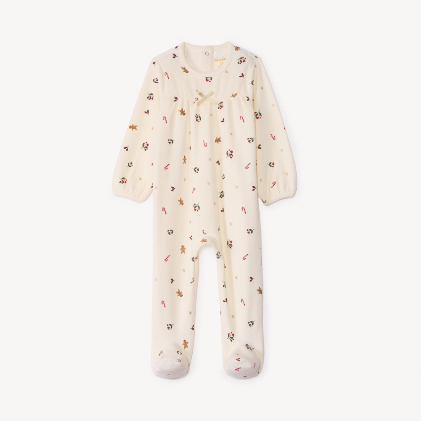 Dors-bien en velours imprimé Noël pour bébé fille avec ouvertures différentes selon l'âge 