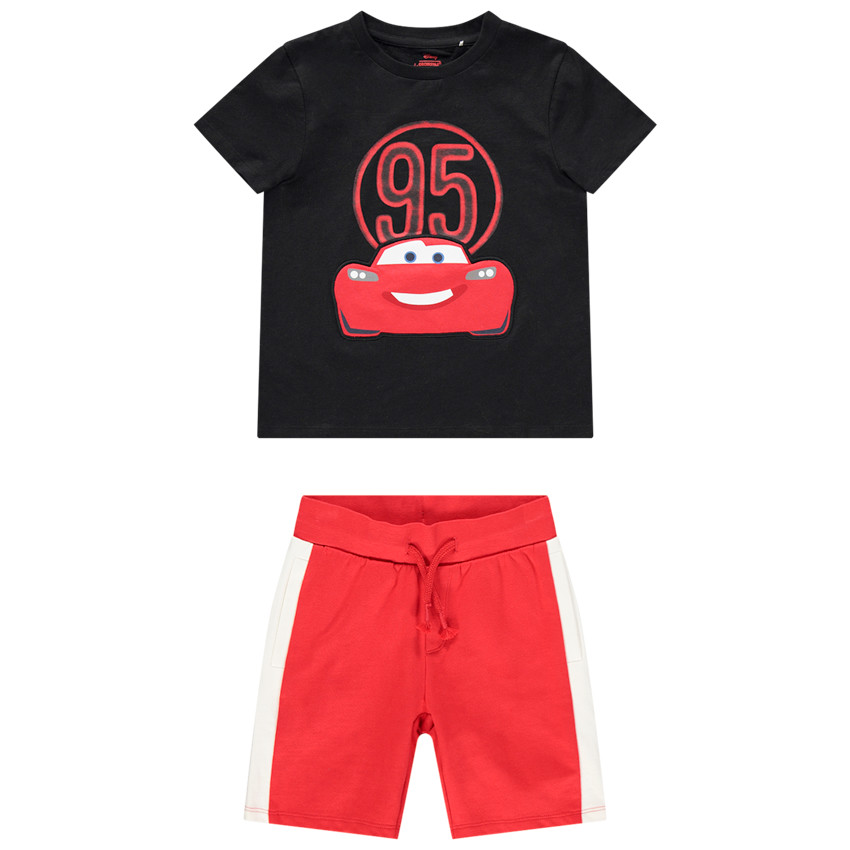 Πιτζάμα με t-shirt σχέδιο Cars και βερμούδα με ρίγες 