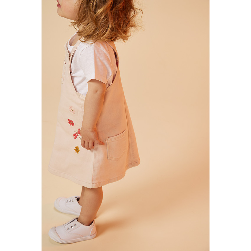 Φόρεμα από denim με κεντήματα λουλούδια για bebe κορίτσι 