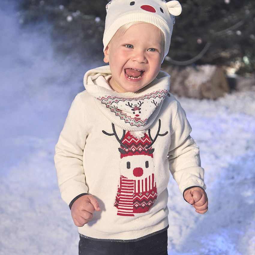 Πουλόβερ βελουτέ με κέντημα ελαφιού για μωρό αγόρι 