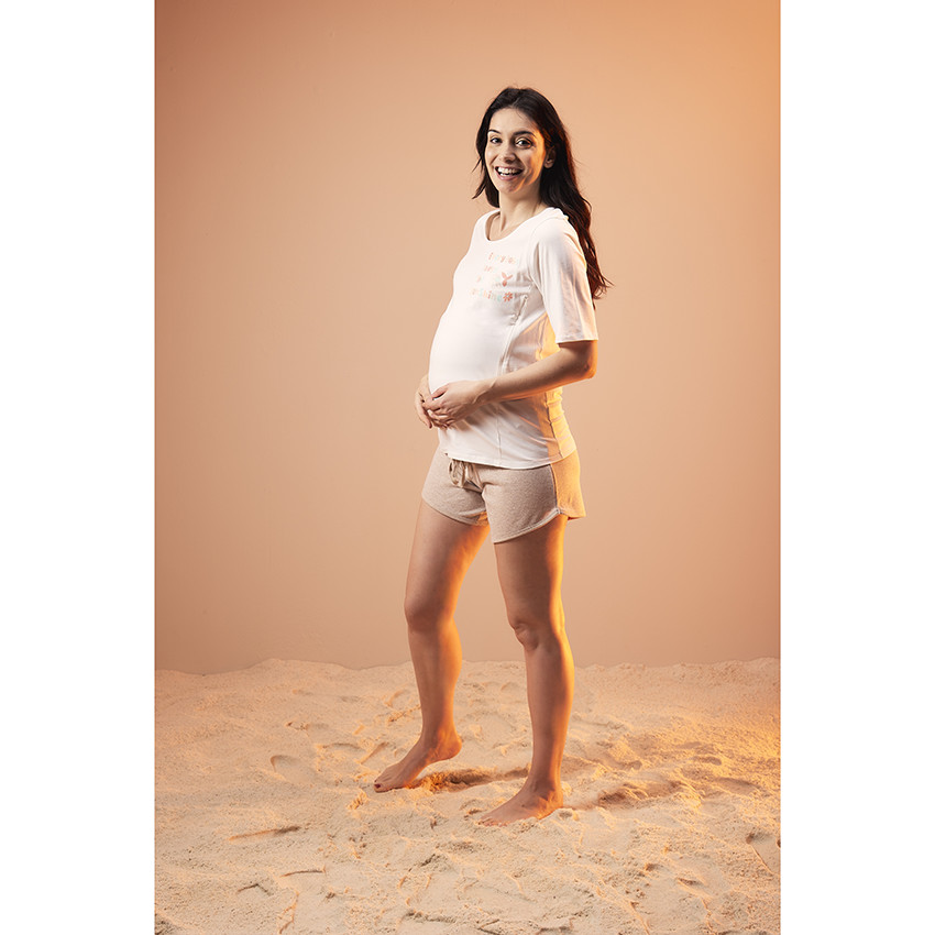 Σορτς εγκυμοσύνης από πλεκτό με lurex μονόχρωμο 