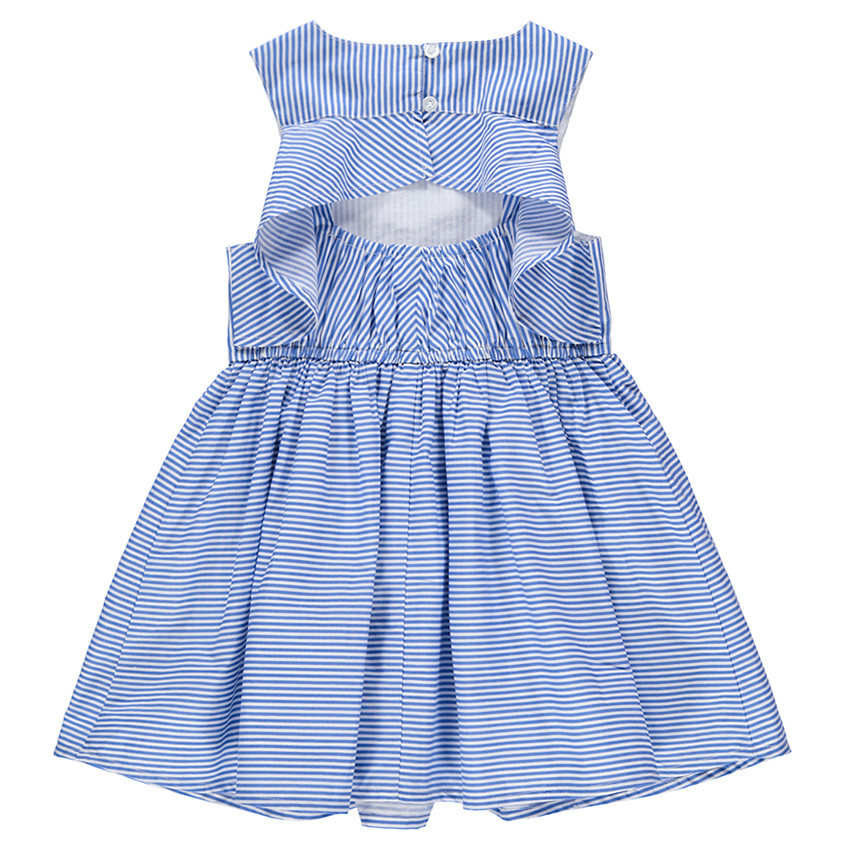 Κοντομάνικο φόρεμα με λεπτές ρίγες και άνοιγμα στην πλάτη 