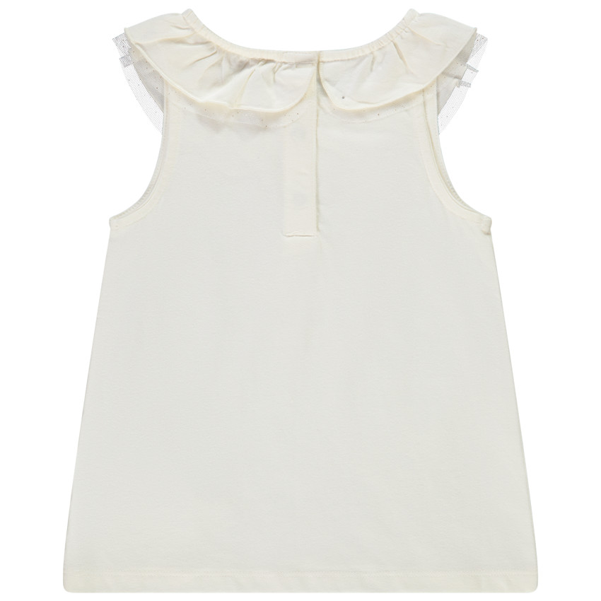 Μπλουζάκι αμάνικο με βολάν και print με παγιέτες για bebe κορίτσι 