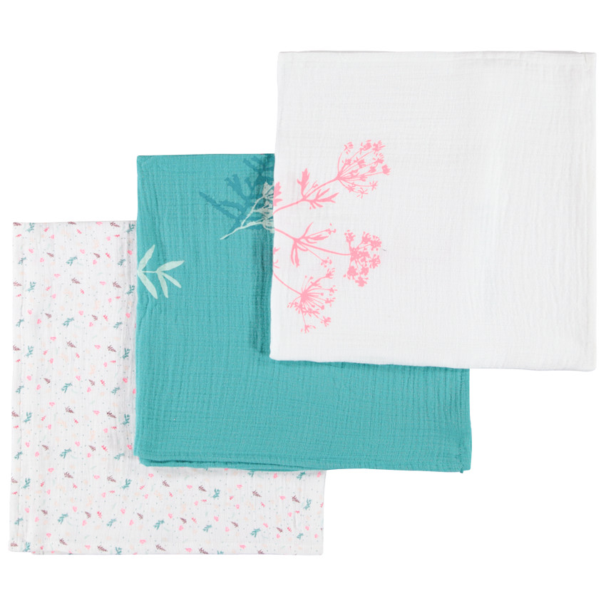 Lot de 3 langes en gaze de coton fille  