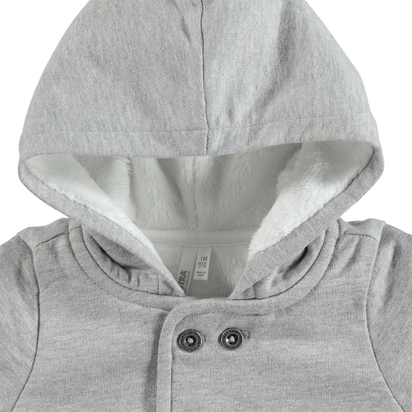 Φανελένια ζακέτα με επένδυση sherpa, κουκούλα και τυπωμένα αρκουδάκια 