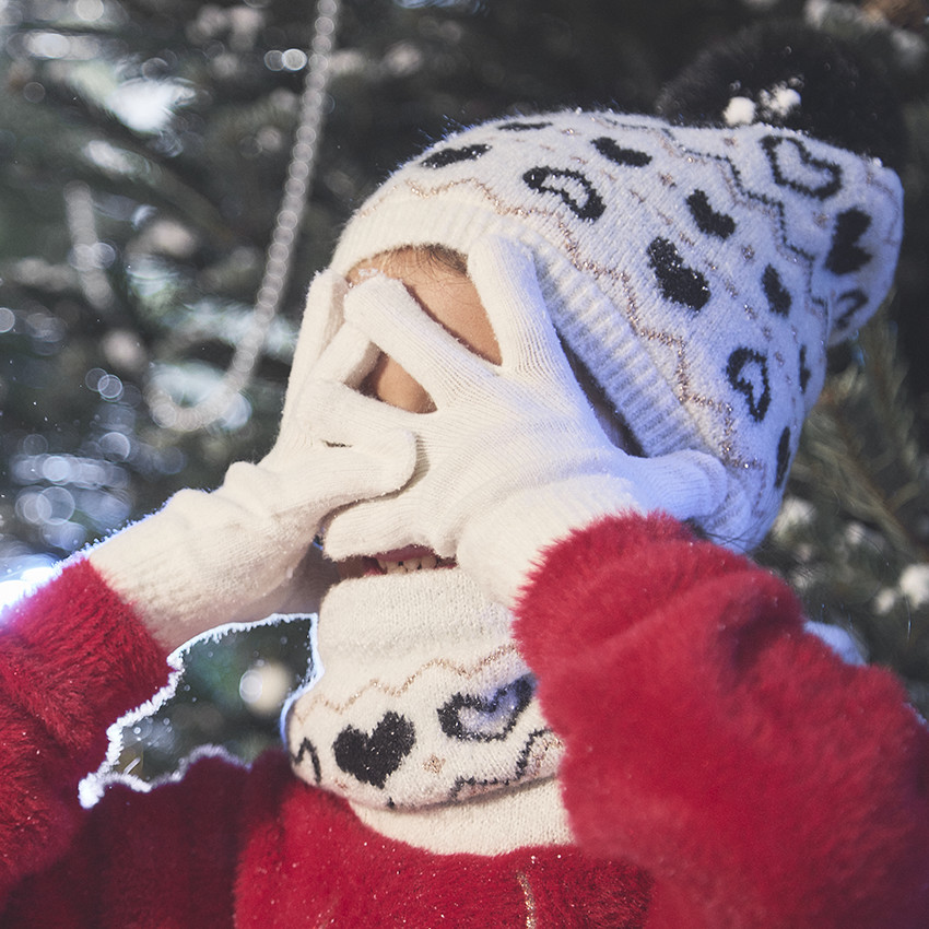 Σετ 2 ζευγάρια πλεκτά γάντια με glitter λεπτομέρειες για κορίτσι 