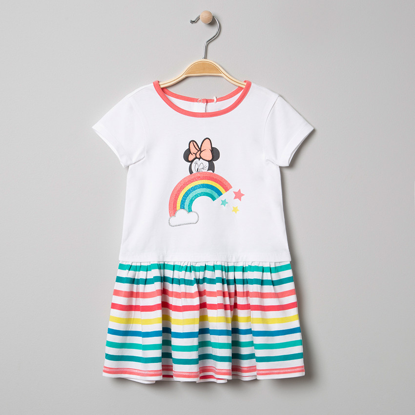 Κοντό μανίκι από βιολογικό βαμβακερό φόρεμα με μίνι Disney τύπωμα και πούλιες. 