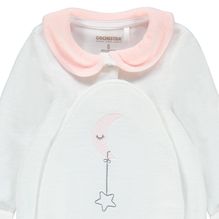 Βελουτέ φορμάκι ύπνου με κεντημένο φεγγάρι και στρογγυλό γιακαδάκι 