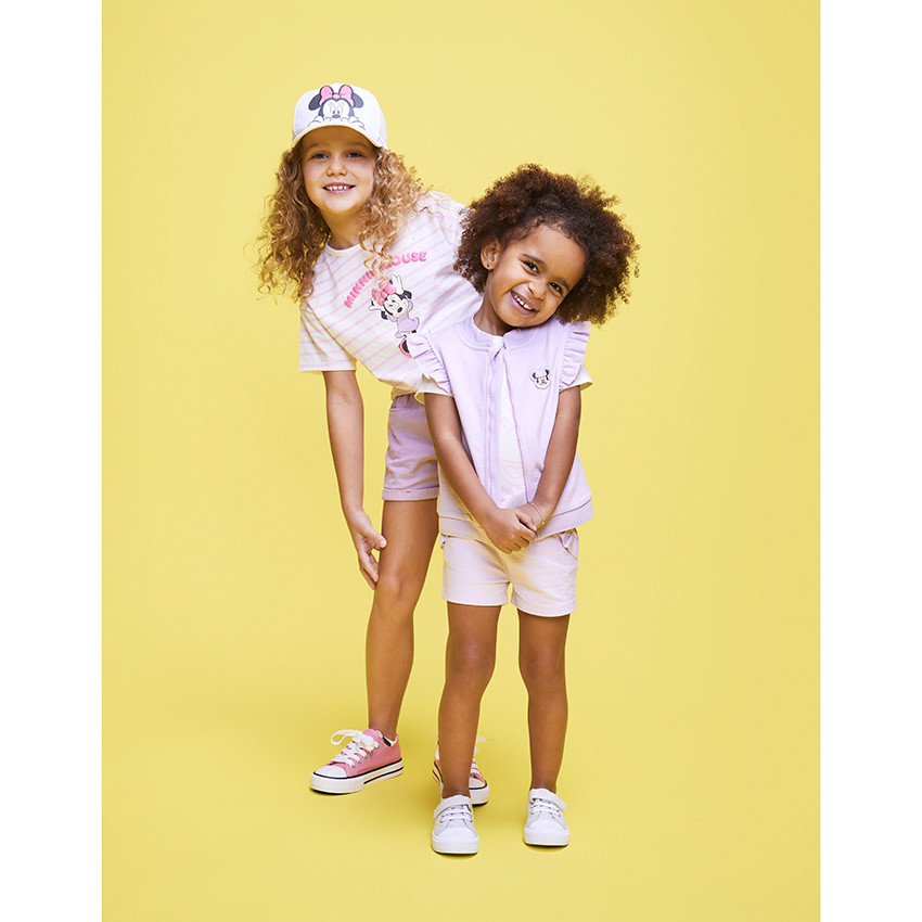 T-shirt κοντομάνικο με ρίγες και σχέδιο puff print Minnie Disney για κορίτσι 