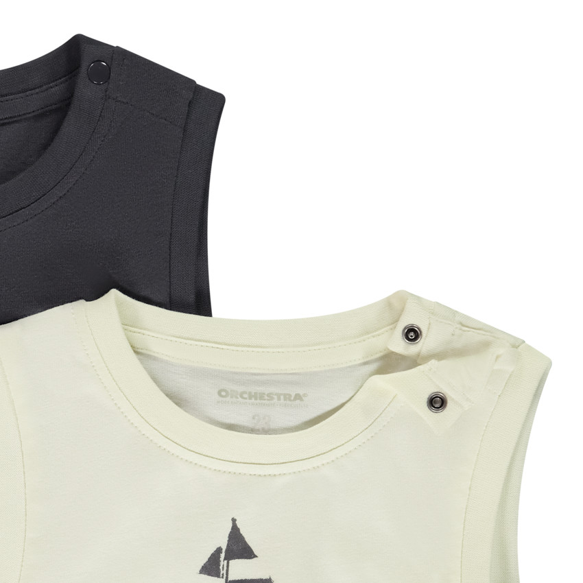 "Σετ από 2 αμάνικα μπλουζάκια μονόχρωμα και φαντεζί για μωρό αγόρι" 