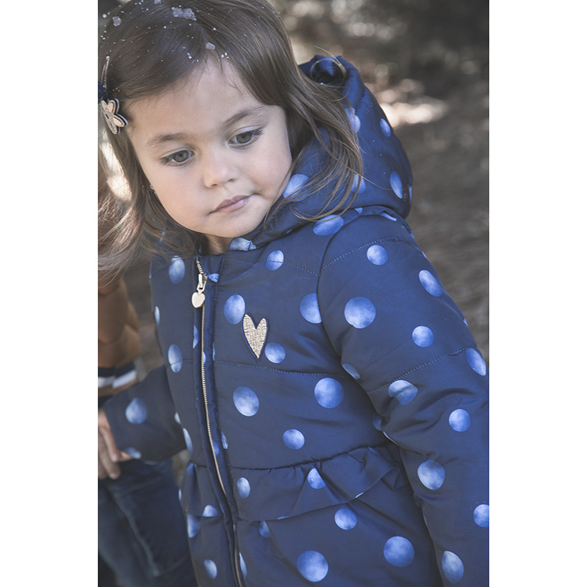 Doudoune à capuche imprimée pois doublée sherpa 