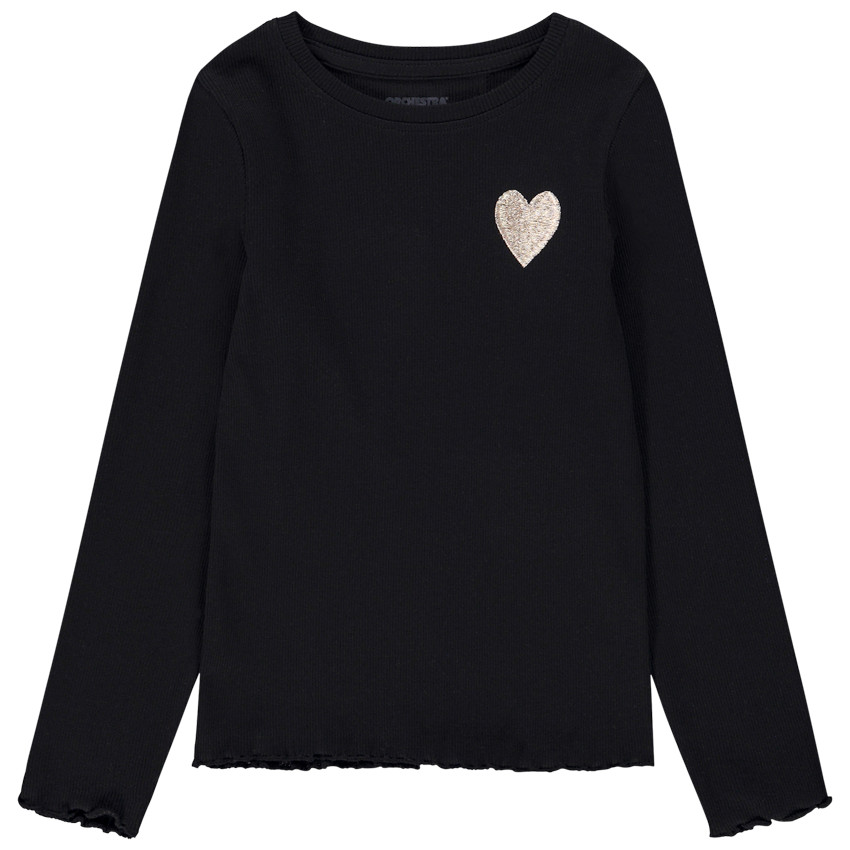 T-shirt μακρυμάνικο ριπ με κέντημα καρδιά για κορίτσι 