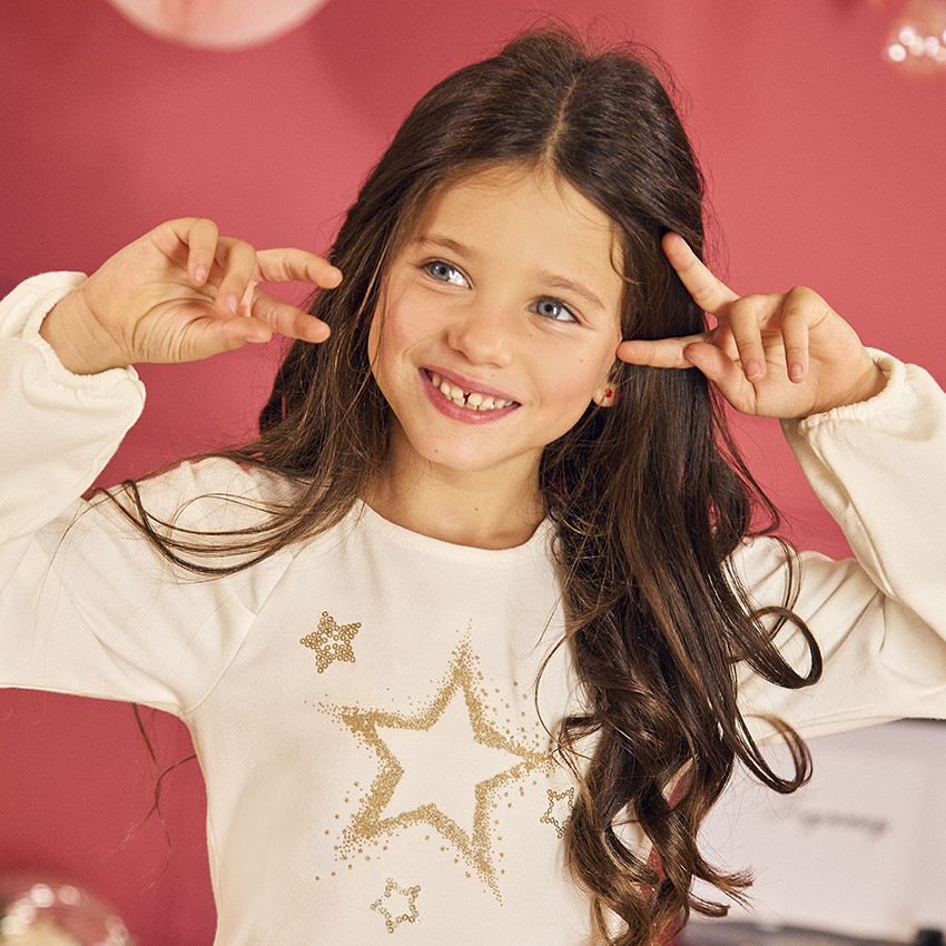 Φόρεμα γιορτής μακρυμάνικο με εφέ 2 σε 1 από δύο υφάσματα για κορίτσι 