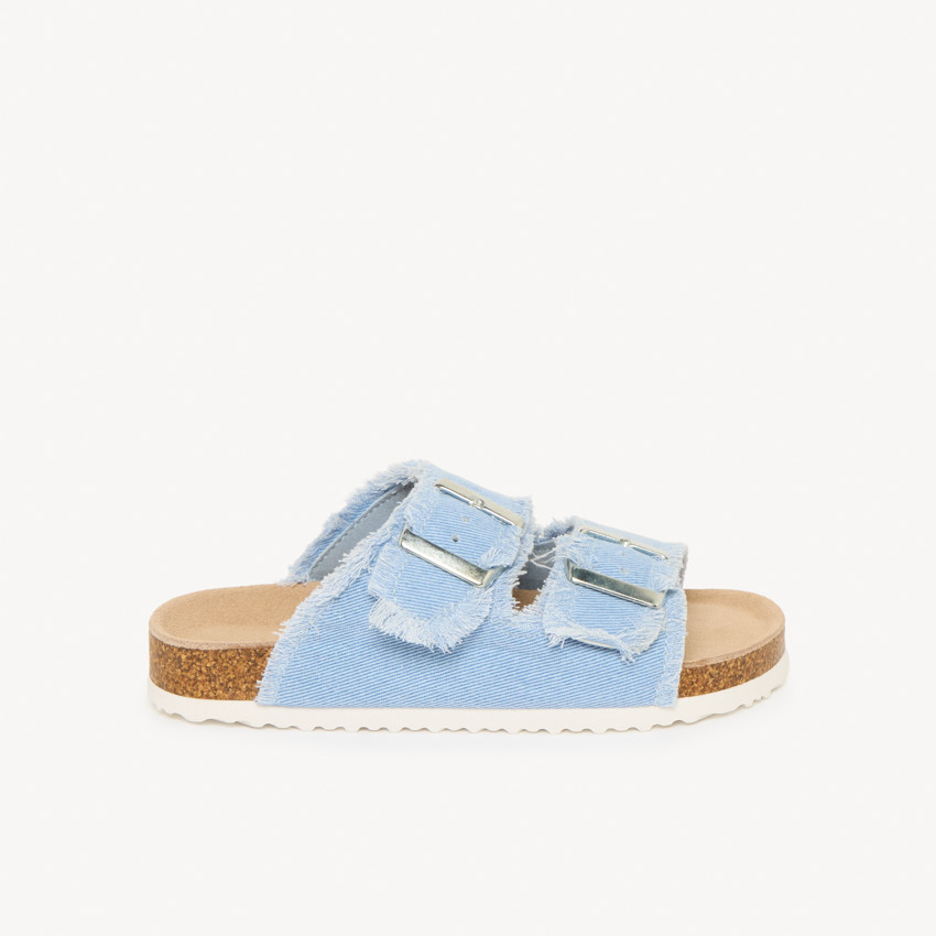 Σανδάλια μπλε με διπλές αγκράφες και φούντες κορίτσι 