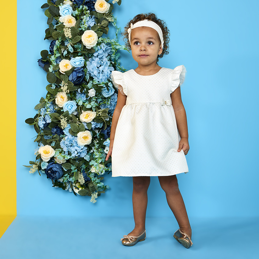 Σετ γιορτής φόρεμα σε jacquard + κορδέλα για bebe κορίτσι 