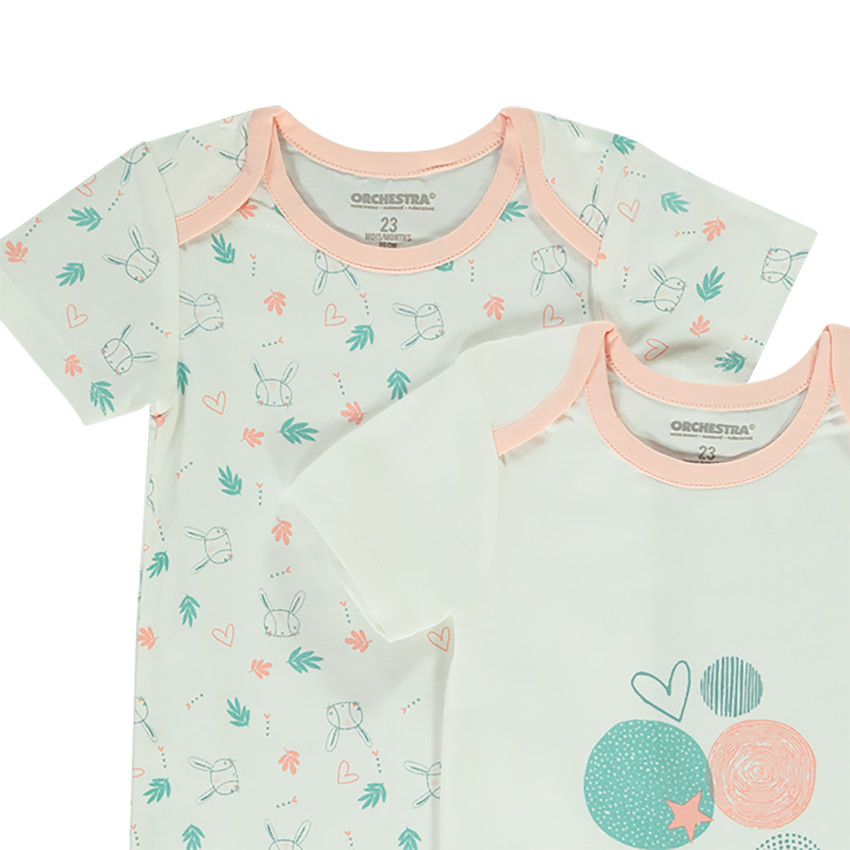 Lot de 5 bodies imprimé lapins pour bébé fille 