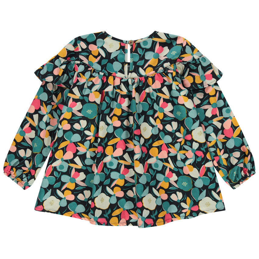 Tunique manches longues à imprimé floral et volant 