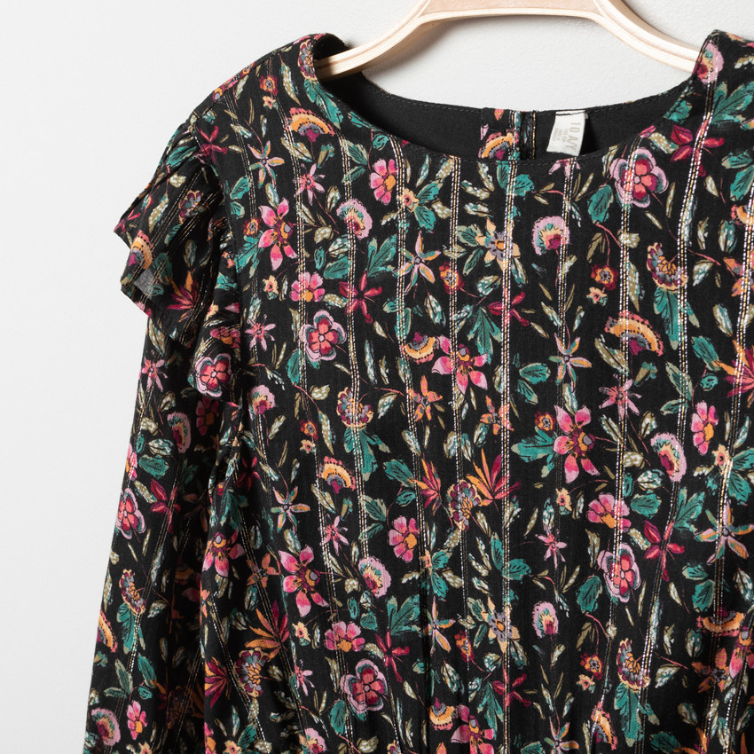 Φόρεμα μακρυμάνικο με σχέδιο floral για κορίτσι 