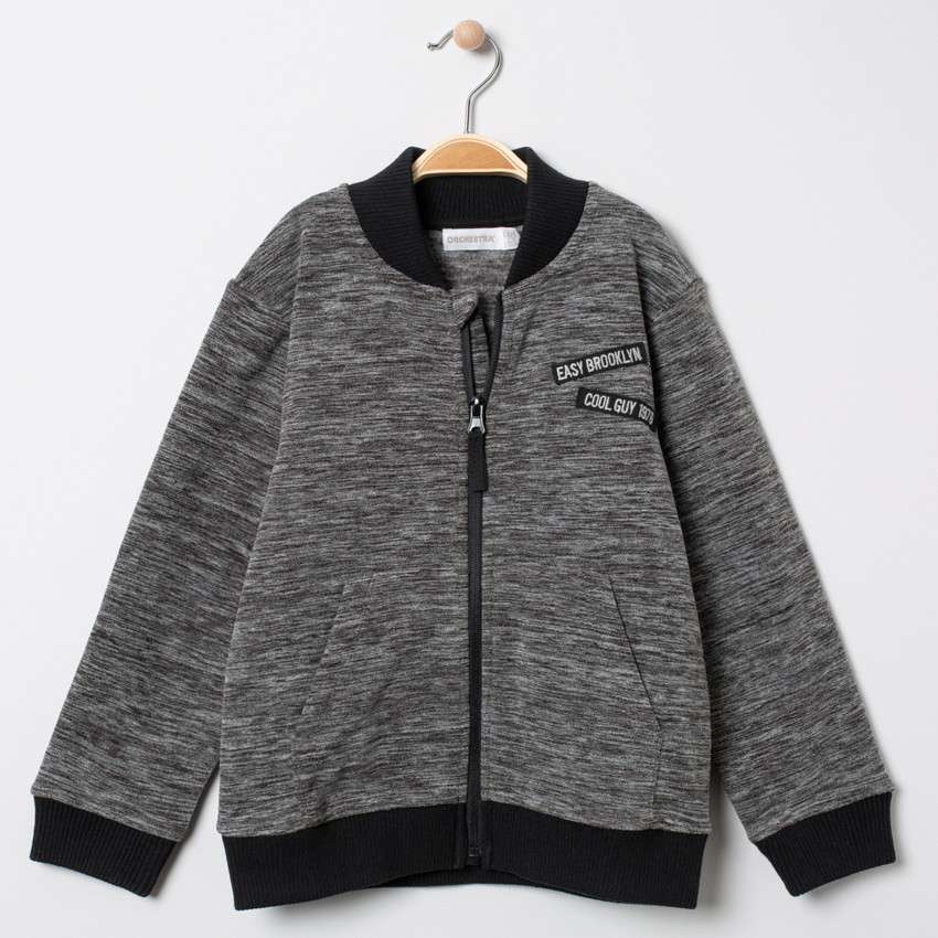 Gilet en polaire chinée à zip et message printé au dos 