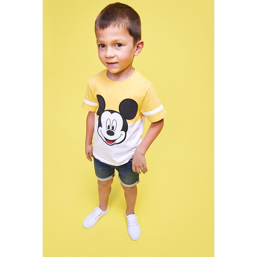 Κοντομάνικο μπλουζάκι με σχέδιο colorblock και τύπωμα Mickey Disney για αγόρι 