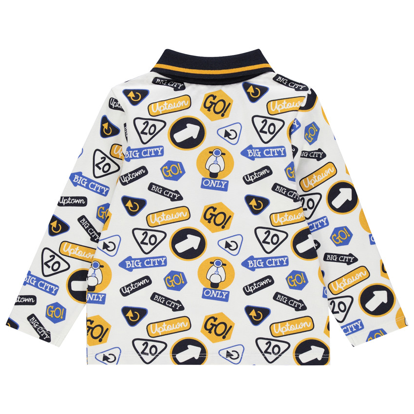 Polo manches longues en coton imprimé panneaux et scooters 