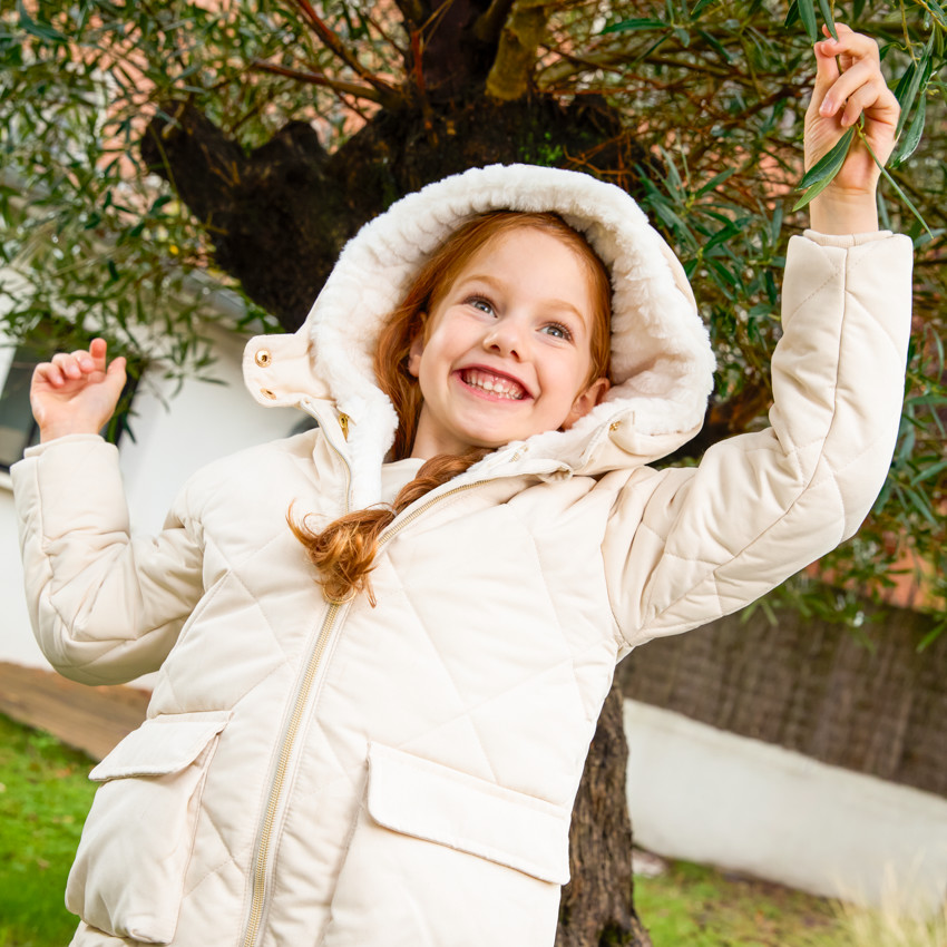 Ζακέτα με μακριά μανίκια από twill και sherpa + γιλέκο για κορίτσι 