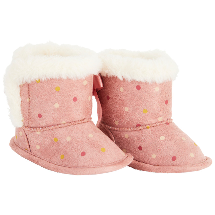 Μποτάκια μαλακά με ψεύτικη γούνα και πουά σχέδιο για bebe κορίτσι 