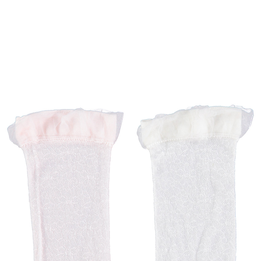 Σετ 2 ζευγάρια κάλτσες με εφέ δαντέλας και βολάν από τούλι 