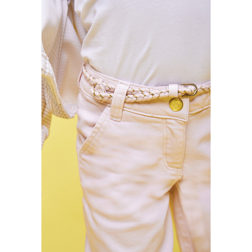 Παντελόνι large denim με ζώνη effet tressé για κορίτσι 