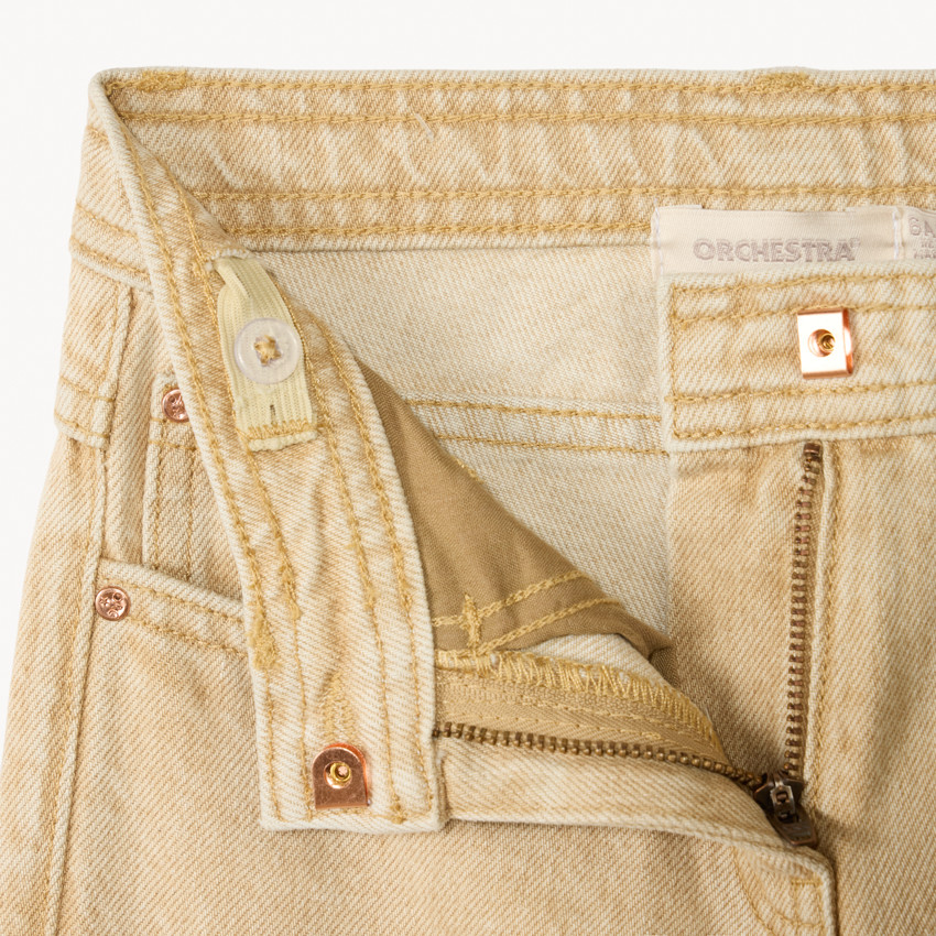 Jean en denim uni évasé avec revers fixés pour fille  