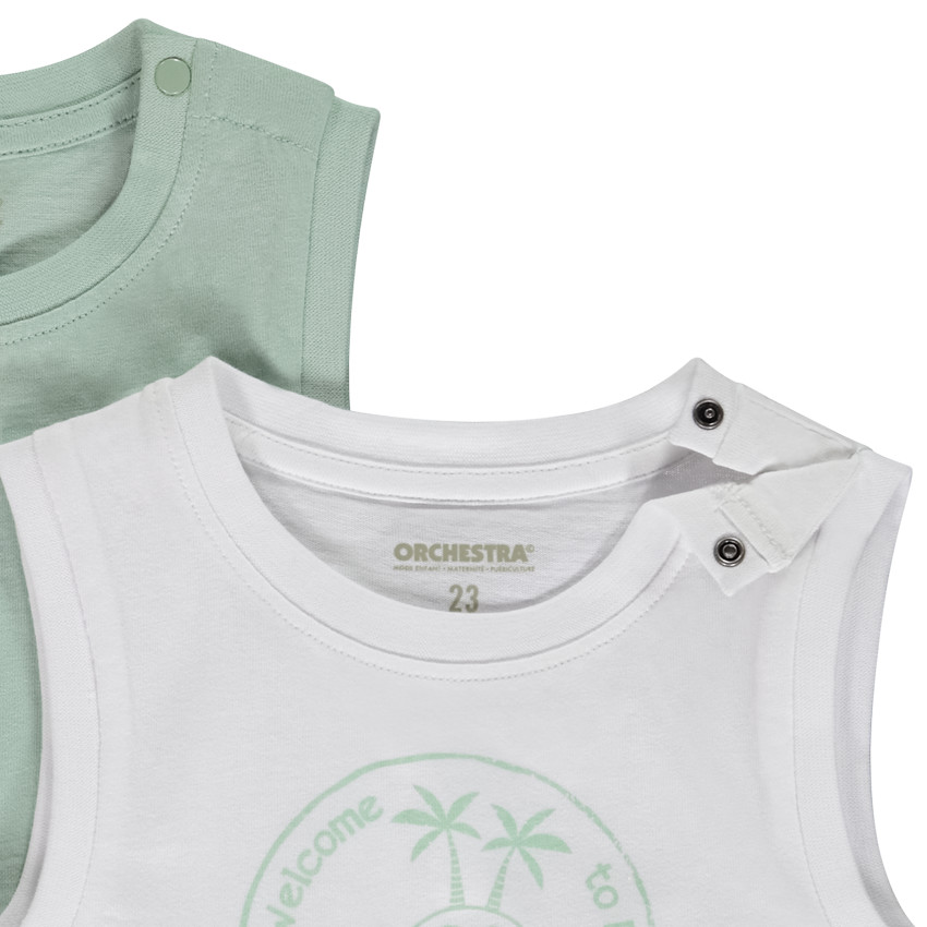 "Σετ από 2 αμάνικα μπλουζάκια μονόχρωμα και φαντεζί για μωρό αγόρι" 