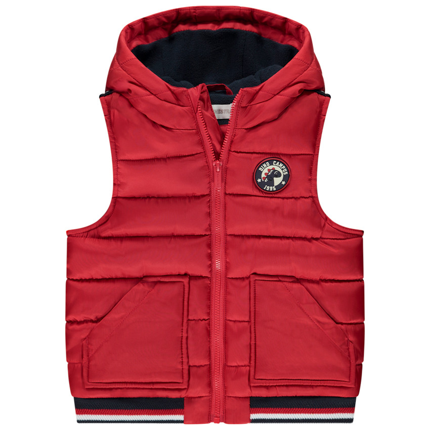 Γιλέκο χωρίς μανίκια από υφασμάτινο με patch και κουκούλα για αγόρι 