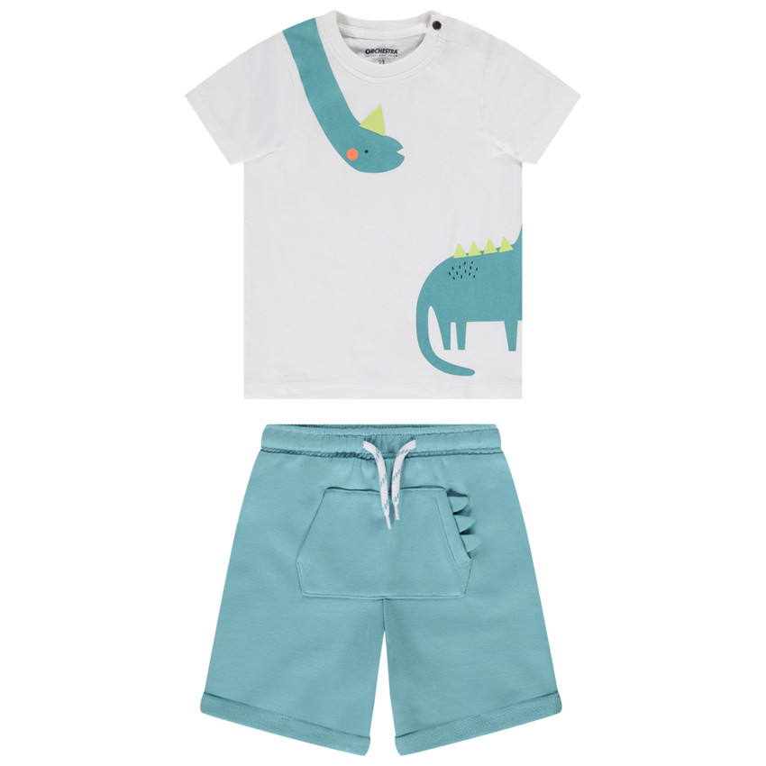 Σετ 2 τεμαχίων t-shirt + βερμούδα dinosaure για bebe αγόρι 