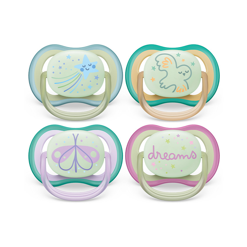 Lot de 2 sucettes silicone Ultra Air Nuit 0-6M (modèles aléatoires) 