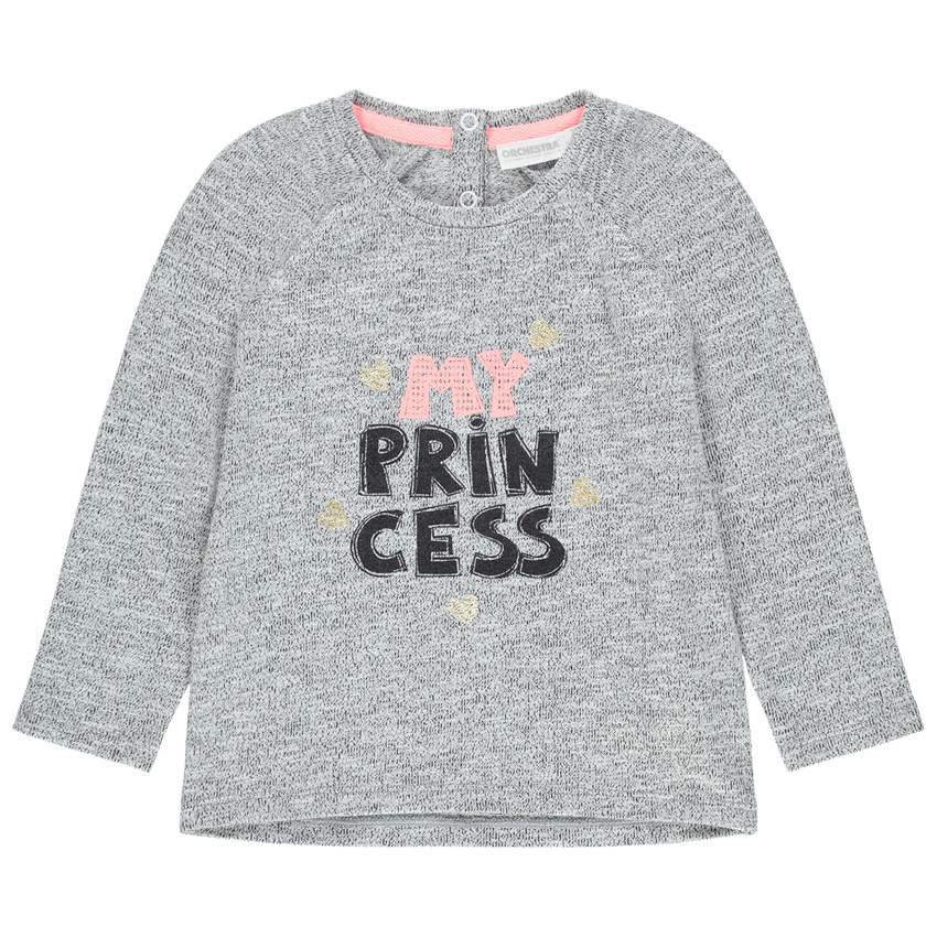 Φούτερ από φανέλα με μελανζέ όψη και τυπωμένη φράση 