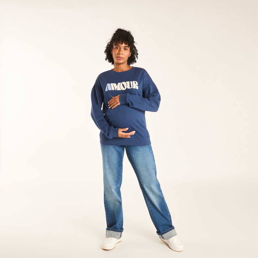 Φούτερ molleton με εκτύπωση Amour σε μπλε ναυτικό 