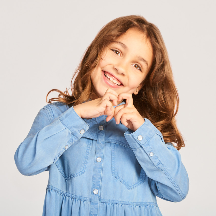 Φόρεμα πουκάμισο με μακριά μανίκια και βολάν για κορίτσι 