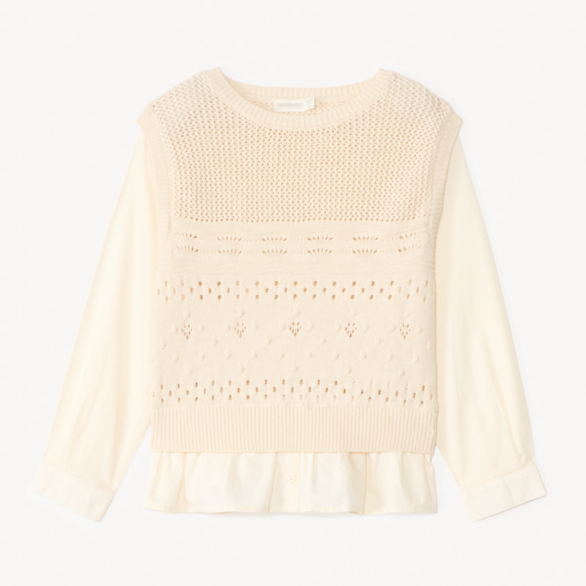 Pull 2 en 1 chemise + pull sans manches pour fille  